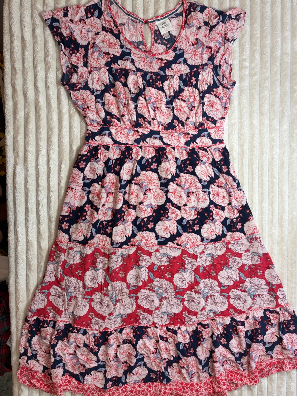 Knox Rose Floral Midi Dress Navy Red Pink Size L GUC